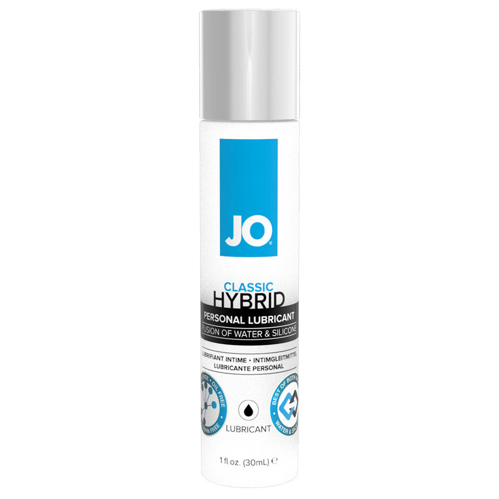 JO - Hybrid Lubricant - Classic - 30ml - This hybrid lubricant combines the longevity of silicone-based lube w/ the easy cleanup of water-based lube for the best of both worlds.