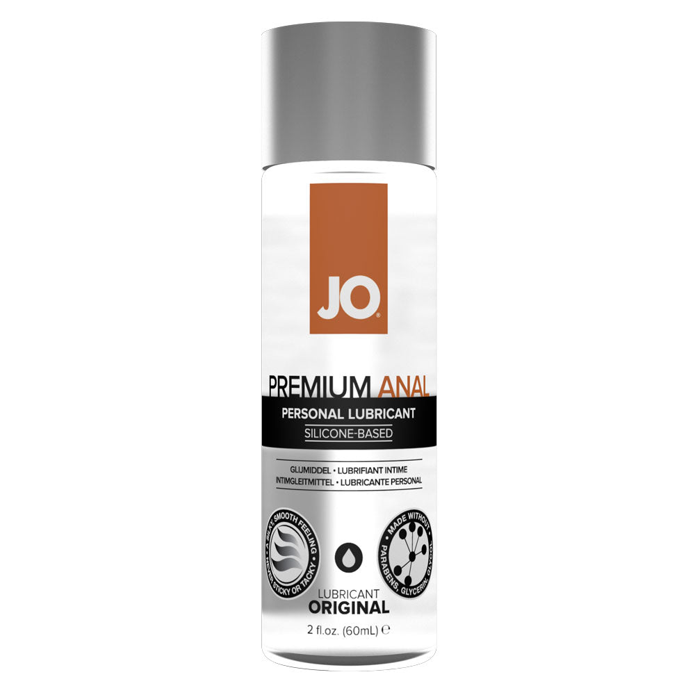 JO Premium Anal - Silicone-Based Lubricant - Original - 60ml - This long-lasting anal lubricant has a thick, viscous form that's water-resistant for fun in the shower & works with w/ non-silicone toys + condoms.