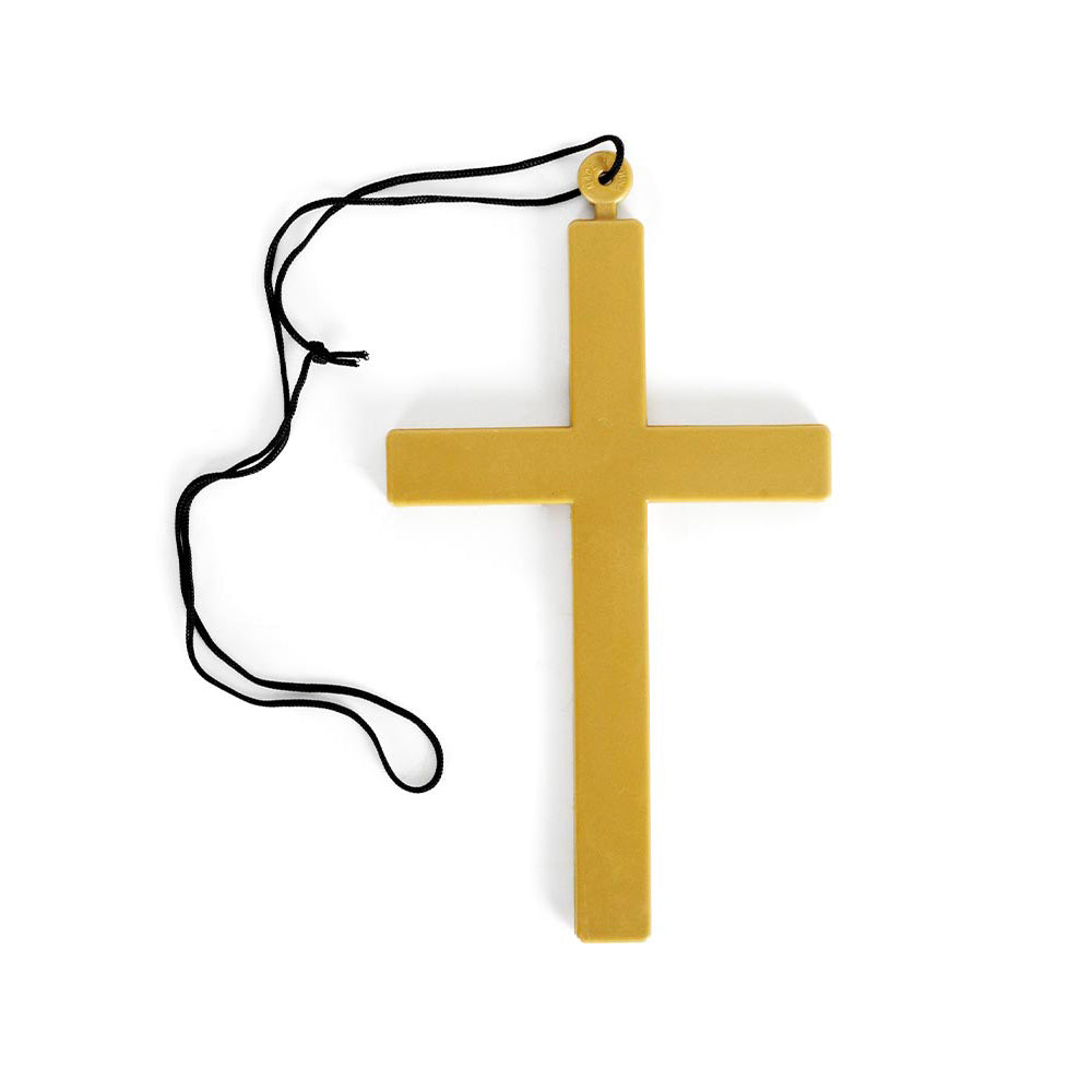 Jumbo Gold Cross Necklace - oversized yet lightweight costume accessory is the perfect finishing touch on a naughty nun, sexy sister or priest costume