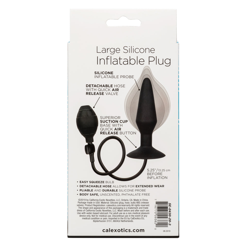 Large Silicone Inflatable Plug. This anal plug has a suction cup & an easy-squeeze hand bulb to inflate the plug. Black 12