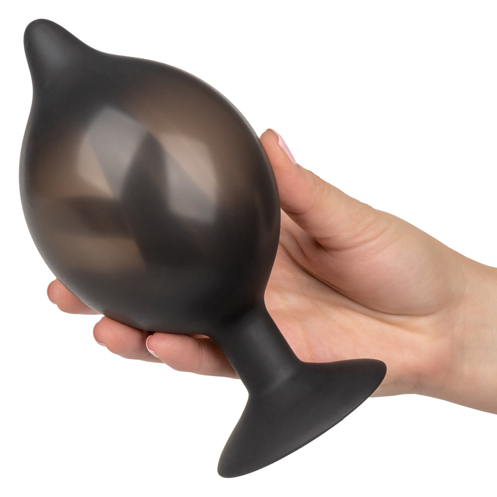 Large Silicone Inflatable Plug. This anal plug has a suction cup & an easy-squeeze hand bulb to inflate the plug. Black 2