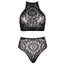 Leg Avenue 2-Piece Lace Crop Top & High-Waisted Panty Set has peekaboo crochet lace & a strappy halter neck back to expose more skin, perfect for summer festivals & music concerts. Black. (5)