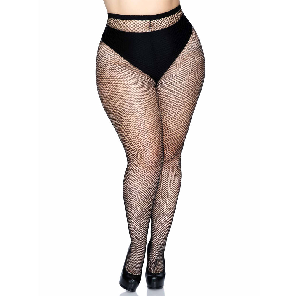These fishnet tights for curvy women have a sexy backseam detail that adds erotic vintage style to lingerie looks & everyday clothing. Queen size.