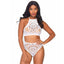 Leg Avenue 2-Piece Lace Crop Top & High-Waisted Panty Set has peekaboo crochet lace & a strappy halter neck back to expose more skin, perfect for summer festivals & music concerts. White. (2)