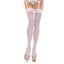 These classic sheer 20-denier nylon hold-up stockings add a subtle sheen to your skin & are topped by elegant floral lace bands. White.