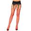 Leg Avenue Brielle Rhinestone Fishnet Thigh-High Stockings have dozens of hand-laid sparkling rhinestones against classic fishnet & unfinished tops to suit any garter belt. Red.