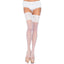 These thigh-high stockings stay up on their own with the silicone-reinforced 5-inch wide floral lace tops & offer sheer 20-denier coverage. White.