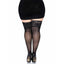 These classically sexy plus-size thigh-highs add 20-denier coverage to your legs & have 5" wide floral lace tops w/ silicone to stay up on their own. Black (2)