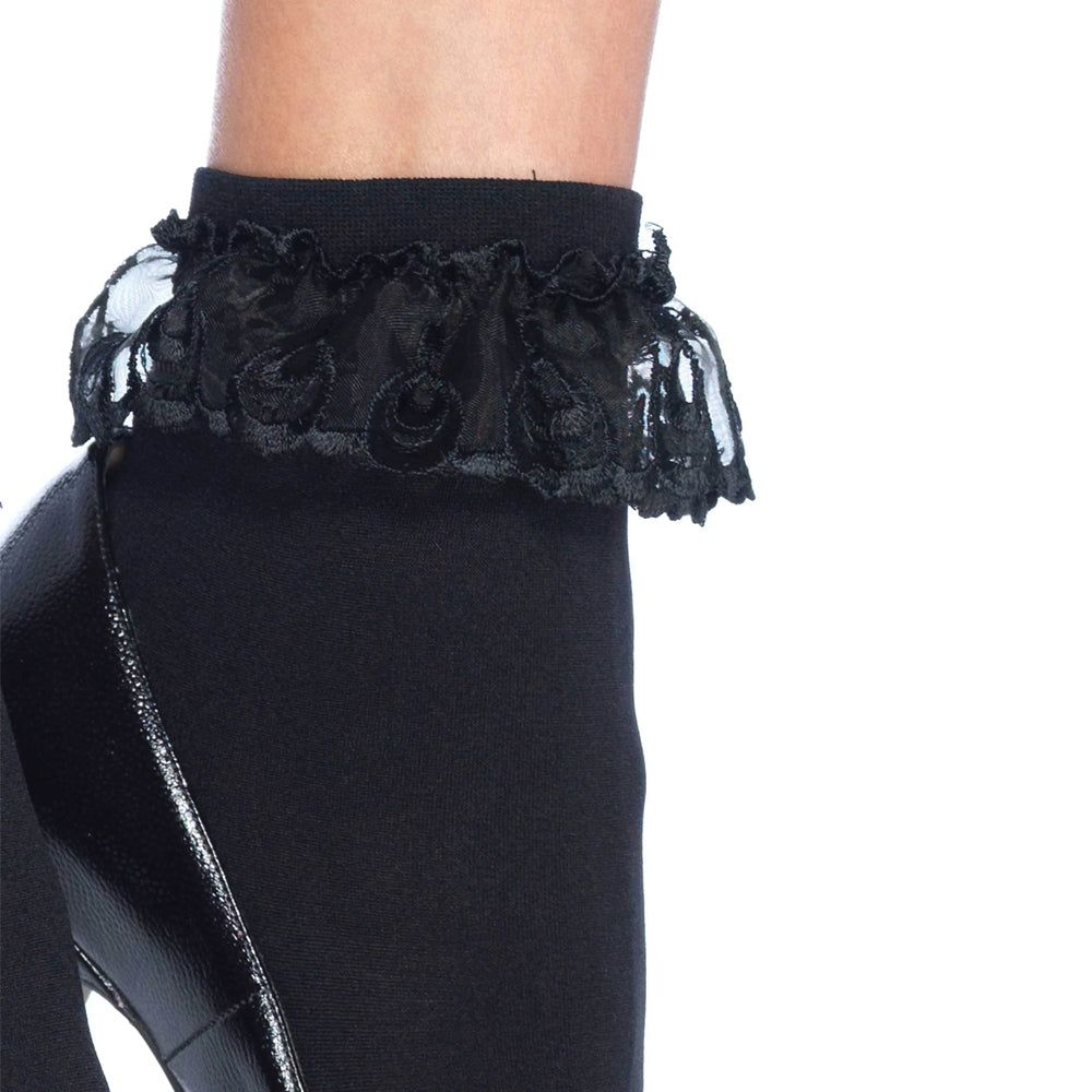 These cute anklet socks have a delicate lace ruffle around the cuff to add a youthful, angelic touch to any outfit. Black (2)
