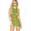  Leg Avenue Sheer Neon Zebra Print High Neck Mini Dress has zebra stripes that let your skin peek through the sheer mesh & a racer-cut design to show the sides of your bust & shoulders. (5)