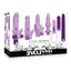 Evolved - Lilac Desires 7 Piece Silicone Kit - straight vibrator & vibrating bullet, each w/ 10 modes & anal plug + 4 textured sleeves. package