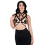 Love in Leather Collared Bralette Harness With O-Ring has thick elastic straps in a triangular bralette & collar formation w/ O-rings for attaching BDSM restraints. Silver O-ring. (2)