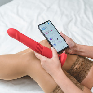 Lovense Gravity Bluetooth Automatic Thrusting & Vibrating Dildo has a screw-in suction cup for hands-free fun, solo or partnered. App-compatible.