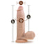 Loverboy The War Hero Realistic 8" Dildo has a phallic head, lightly veiny shaft & testicles for safe for anal or vaginal play + a harness-compatible suction cup. Dimension.