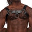 Male Power Aries Faux Leather Bulldog Chest Harness has 3 sturdy O-rings in the front & back for attaching BDSM accessories & adjustable shoulder + torso straps for a great fit. (20