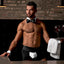 Male Power Butt-Ler Costume channels the Chippendale dancer look, including tuxedo-style trunks, wrist cuffs & a collar w/ an attached bowtie. Usage scenarios. (2)