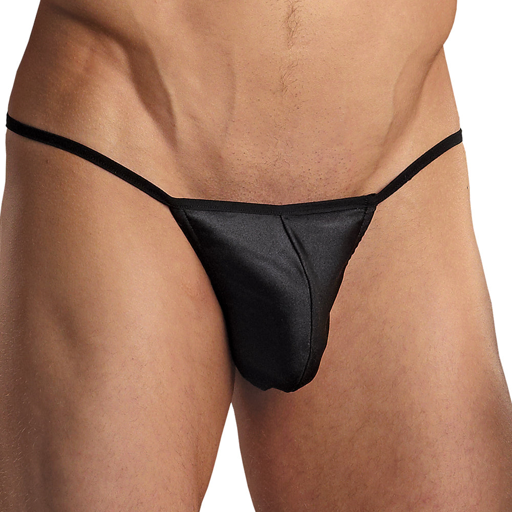 This men's thong is made from stretchy fabric for a comfortable fit & supports your package in a seamed pouch while revealing your buns. Black.