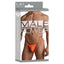This men's thong is made from stretchy fabric for a comfortable fit & supports your package in a seamed pouch while revealing your buns. Orange-package.