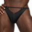  Male Power Magnificence Cutout Jockstrap is made from luxuriously soft microfibre & plush elastic w/ a waist cutout to highlight your package. Black.