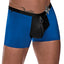 Male Power Officer Frisk-Em Sexy Police Costume has black & blue shorts w/ zip-front for fast access to your intimate assets, clip-on badge & collar w/ attached tie. (2)