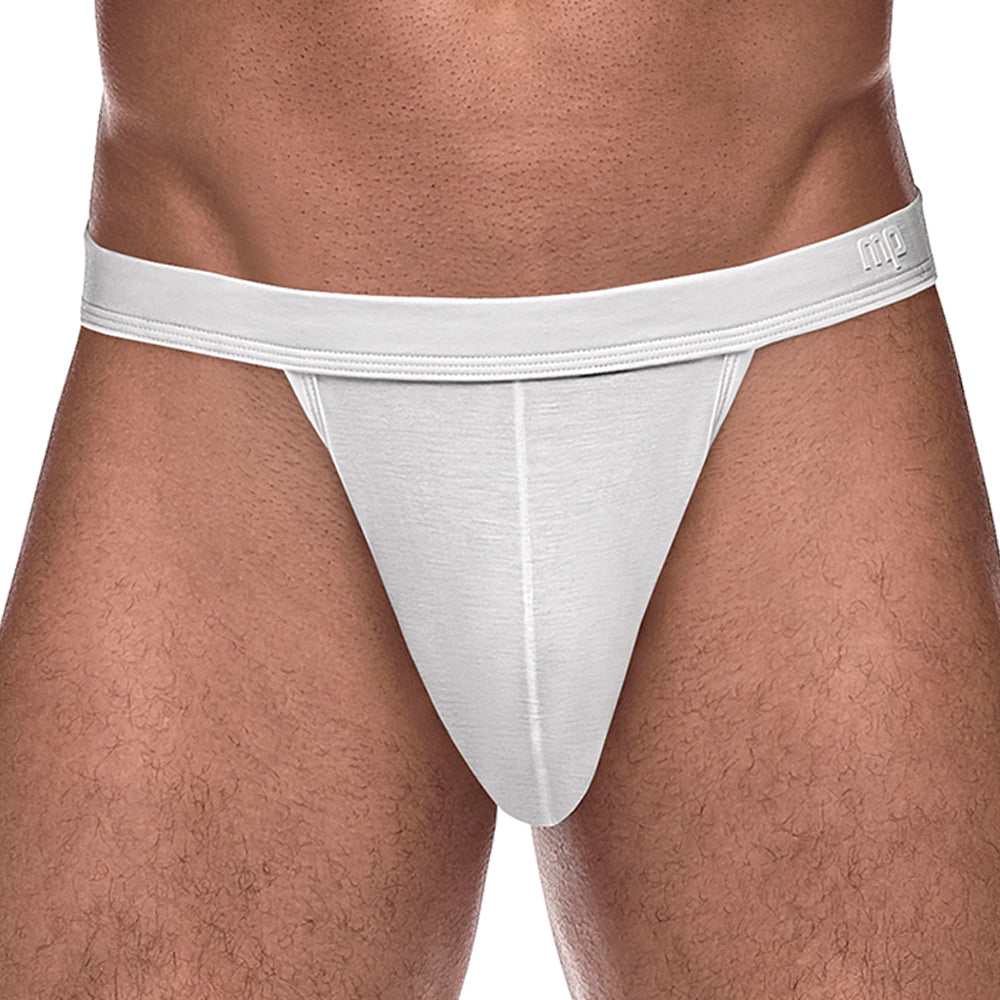 Male Power Pure Comfort Sport Jock is made from moisture-wicking bamboo fabric & supports your package while revealing your buns. White.