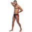 Male Power Retro Sport Panel Jockstrap features a colour-block design for a vintage varsity aesthetic & has supportive leg bands to boost your buns. Black/Red. (3)