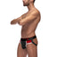 Male Power Retro Sport Panel Jockstrap features a colour-block design for a vintage varsity aesthetic & has supportive leg bands to boost your buns. Black/Red. (5)