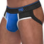 Male Power Retro Sport Panel Jockstrap features a colour-block design for a vintage varsity aesthetic & has supportive leg bands to boost your buns. Blue/Black.