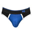 Male Power Retro Sport Panel Jockstrap features a colour-block design for a vintage varsity aesthetic & has supportive leg bands to boost your buns. Blue/Black. (4)