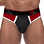  Male Power Retro Sport Panel Thong features a colour-block design for a vintage varsity aesthetic & shows off your buns beautifully. Black/Red.