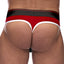  Male Power Retro Sport Panel Thong features a colour-block design for a vintage varsity aesthetic & shows off your buns beautifully. Black/Red. (2)