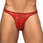 Male Power Stretch Lace Bong Thong bares your buns, leaving behind delicate, sheer floral lace that lets your skin peek through for a sensual look. Red.