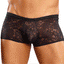 Male Power Stretch Lace Mini Shorts are made from stretchy floral lace w/ a comfort-fit pouch to support & accentuate your package. Black. 