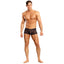 Male Power Stretch Lace Mini Shorts are made from stretchy floral lace w/ a comfort-fit pouch to support & accentuate your package. Black. (2)