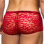 Male Power Stretch Lace Mini Shorts are made from stretchy floral lace w/ a comfort-fit pouch to support & accentuate your package. Red. (3)