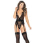 Mapale Backless Plunging Lace Gartered Thong Teddy has an adjustable waist & halter-tie neck for easy wear & a plunging V-neck + high-cut leg to show off your figure.
