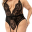 This curvy teddy has adjustable crotch, waist & halter-tie neck closures for easy wear & plunging V-neck + high-cut leg to show off your figure in eyelash lace. (5)