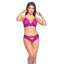 Mapale Spank Me Sheer Lace Criss-Cross Bralette & Panty Set has 'SPANK ME' written across the elastic underbust & panty waistband w/ strappy panty cutout & crossover shoulder straps. Hot pink.