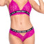 Mapale Spank Me Sheer Lace Criss-Cross Bralette & Panty Set has 'SPANK ME' written across the elastic underbust & panty waistband w/ strappy panty cutout & crossover shoulder straps. Hot pink. (2)