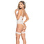 Mapale Lace & Stripes Open Rear Teddy With Garters reveals your skin w/ an elongated sternum to highlight cleavage, backless peekaboo rear & attached thigh garters. (3)