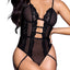 Mapale Plunging Strappy Front Closure Lace Gartered Teddy has an adjustable crotch, waist + strappy front G-hook closure for easy wear & a revealing bust + Brazilian rear to show off your figure. (3)