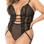 Mapale Plunging Strappy Front Closure Lace Gartered Teddy - Curvy has an adjustable crotch, waist & strappy front closure for easy wear & a revealing bust + Brazilian rear to show off your figure. (7)