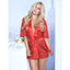 Mapale Sheer Lace & Satin Robe With G-String is made from scalloped floral lace w/ half-sleeves & satin lapels + removable waist sash for your best fit. Red.