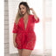 This robe for curvy figures is made from scalloped floral lace w/ half-sleeves & satin lapels + removable waist sash for your best fit. Red. (2)