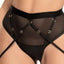 Mapale Strappy Mesh Lingerie Set With Wraparound Thigh Garter includes a mesh & wet look halter bralette + high-waisted thong w/ strappy cleavage, navel & criss-cross wraparound thigh garter. (4)