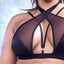 Mapale Strappy Mesh Lingerie Set With Wraparound Thigh Garter - Curvy includes a mesh & wet look halter bralette + high-waisted thong w/ strappy cleavage & navel + criss-cross wraparound thigh garter. (3)