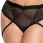 Mapale Strappy Mesh Lingerie Set With Wraparound Thigh Garter - Curvy includes a mesh & wet look halter bralette + high-waisted thong w/ strappy cleavage & navel + criss-cross wraparound thigh garter. (4)