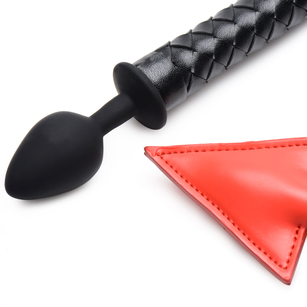 Master Series - Hellbound Braided Devil Tail Anal Plug has a 1m braided PU leather tail w/ a red tail tip & solid handle for kinky impact play. (4)