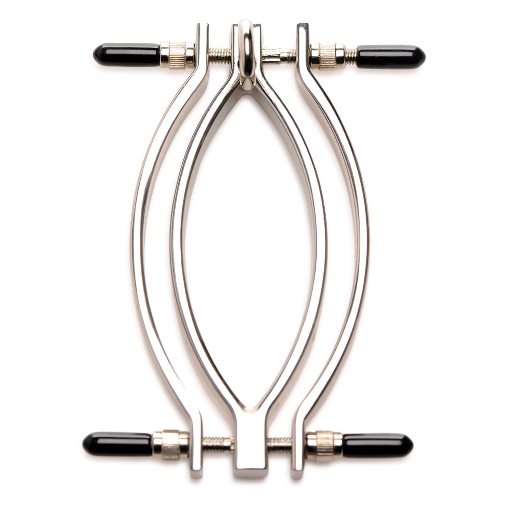 Master Series Pussy Tugger Adjustable Pussy Clamp adjusts to put the perfect amount of pressure on your sub's labia & includes a leash for pulling the clamp to stimulate the wearer. (2)