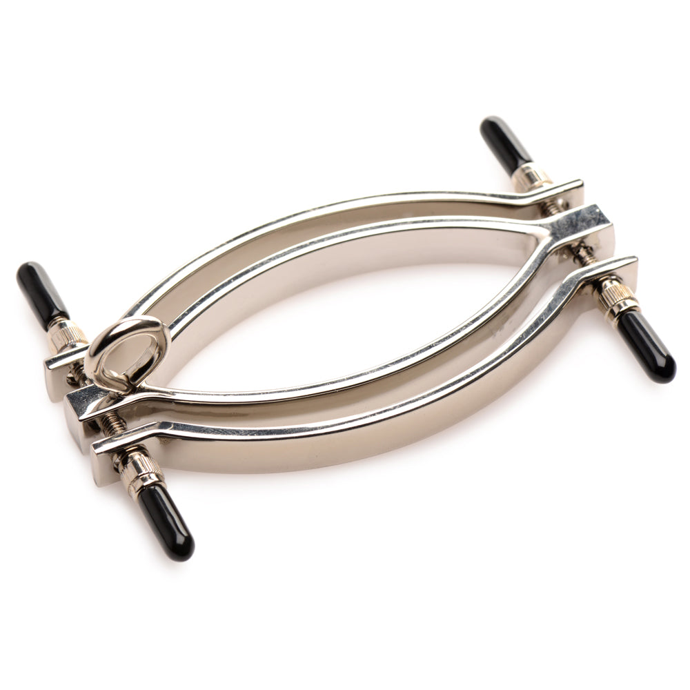 Master Series Pussy Tugger Adjustable Pussy Clamp adjusts to put the perfect amount of pressure on your sub's labia & includes a leash for pulling the clamp to stimulate the wearer. (3)